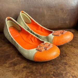 Tory Burch Orange and Tan Ballet Flats